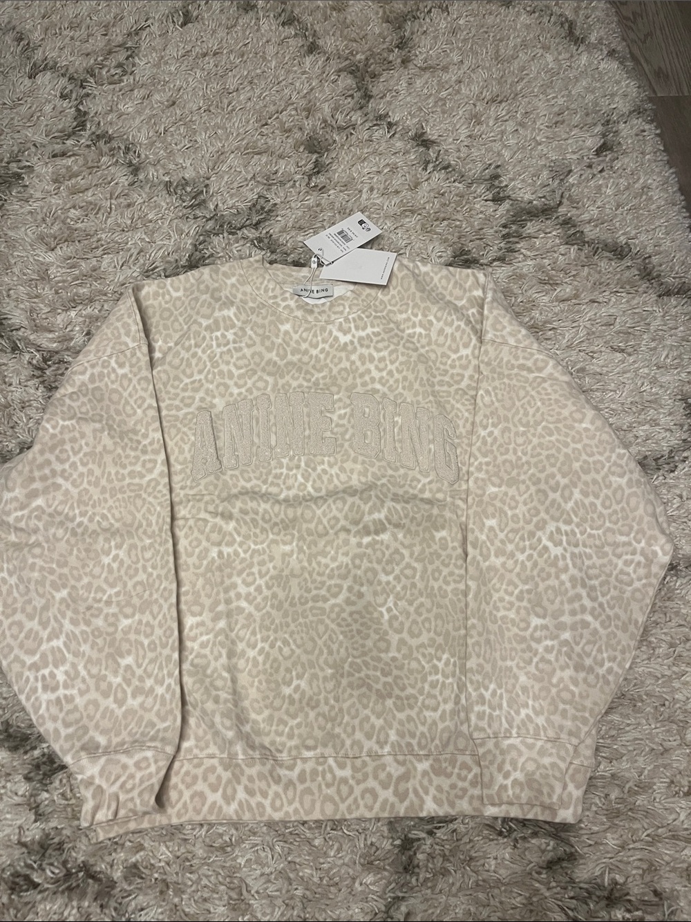 Anine Bing Miles sweatshirt. Washed white leopard. Cream. size xs. New.